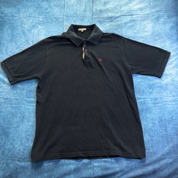 Burberry Other - Burberry London Mens Black Pique Polo Shirt Red Knight Logo Nova Check Placket L